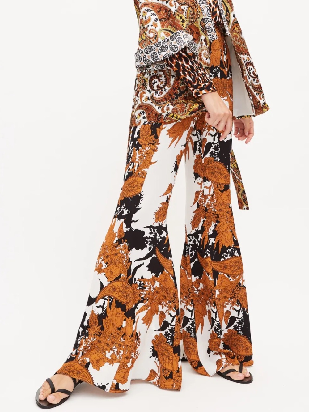 Kobi Halperin Black and White Floral Flowy Wide Leg Pants sz L